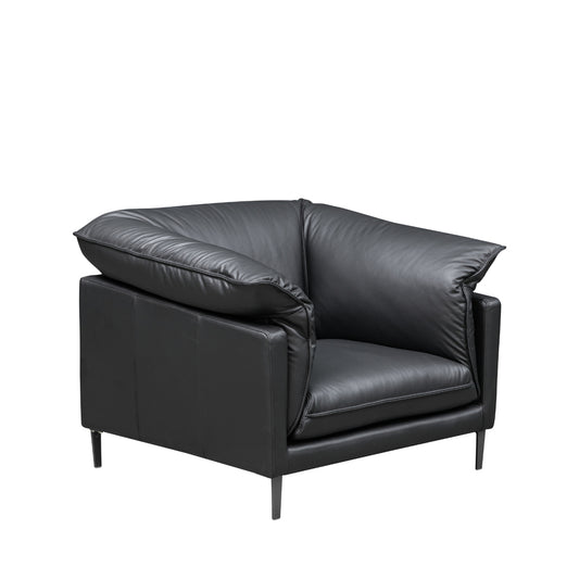 Klaussner Dolce black leather stationary chair with cushioned arms - front view showing Italian leather upholstery for Comfort Design Furniture