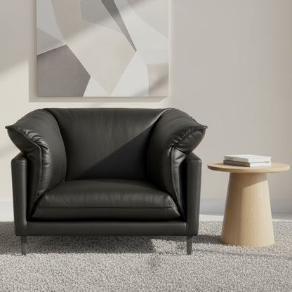 Klaussner Dolce black leather chair full view - complete stationary chair with cushioned arms for Comfort Design Furniture