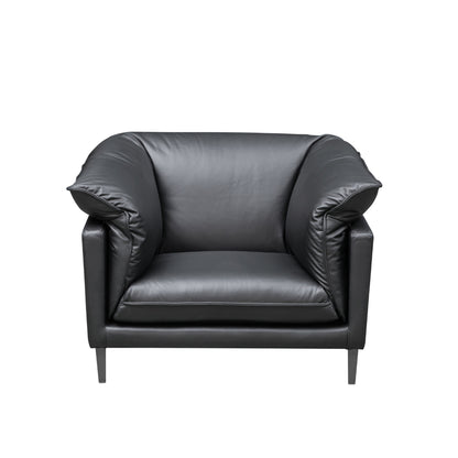 Klaussner Dolce black leather chair full view - complete stationary chair with cushioned arms for Comfort Design Furniture