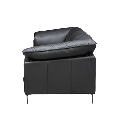 Side profile showing deep stitching detail and metal leg frame for Comfort Design Furniture