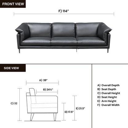 Dimension view of Klaussner Dolce stationary sofa displaying sleek design and plush foam padding comfort for comfort design furniture