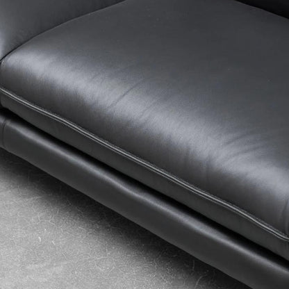 Close-up of Klaussner Dolce sofa's refined deep stitching and premium black leather texture for Comfort Design Furniture