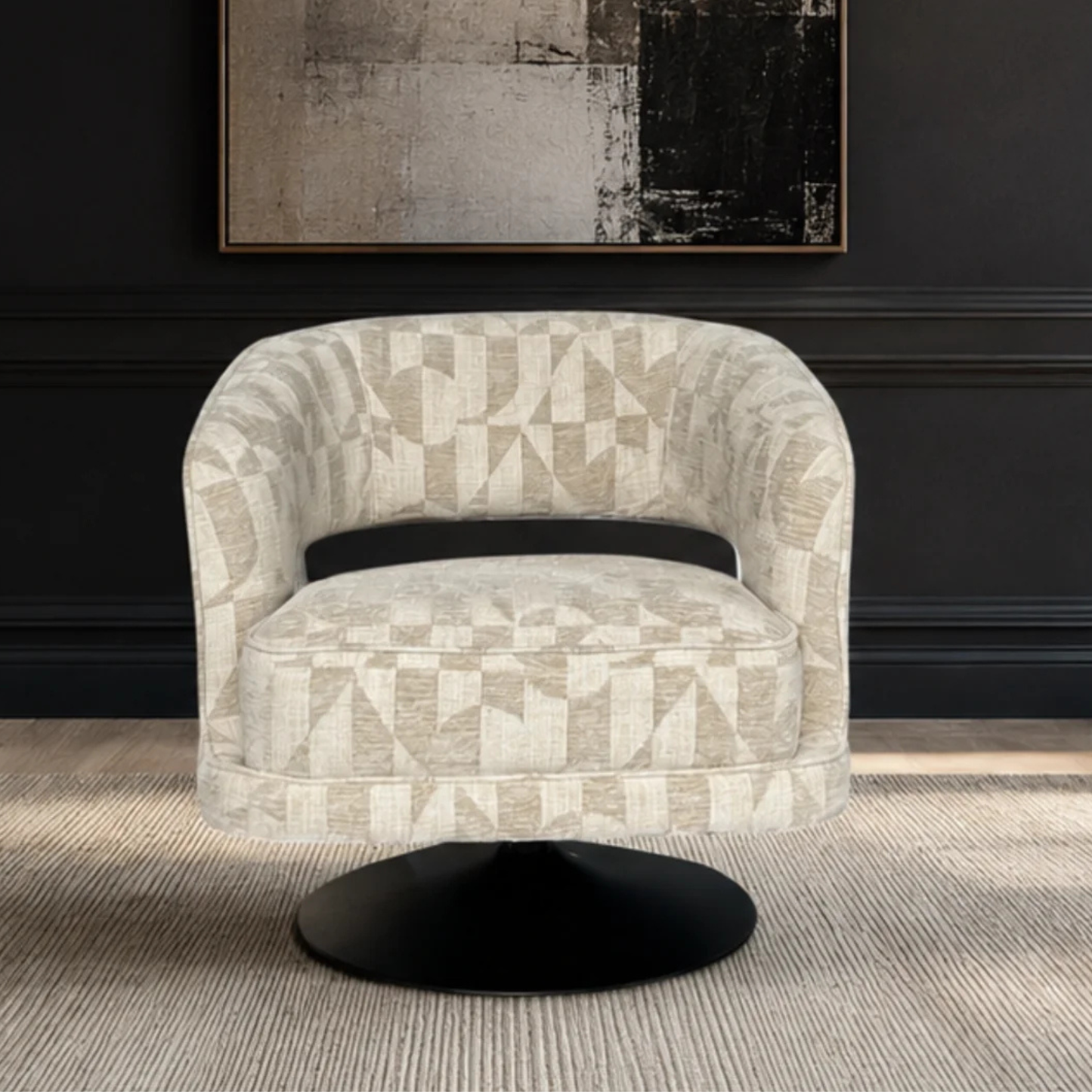 Klaussner Fallon Geometric Fabric Swivel Barrel Chair