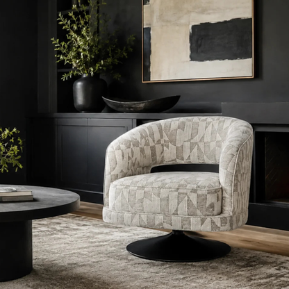 Klaussner Fallon Geometric Fabric Swivel Barrel Chair
