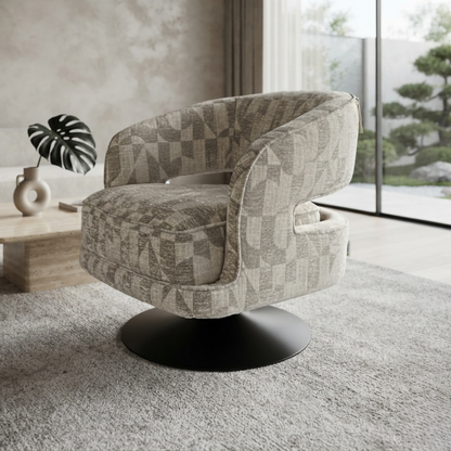 Klaussner Fallon Geometric Fabric Swivel Barrel Chair