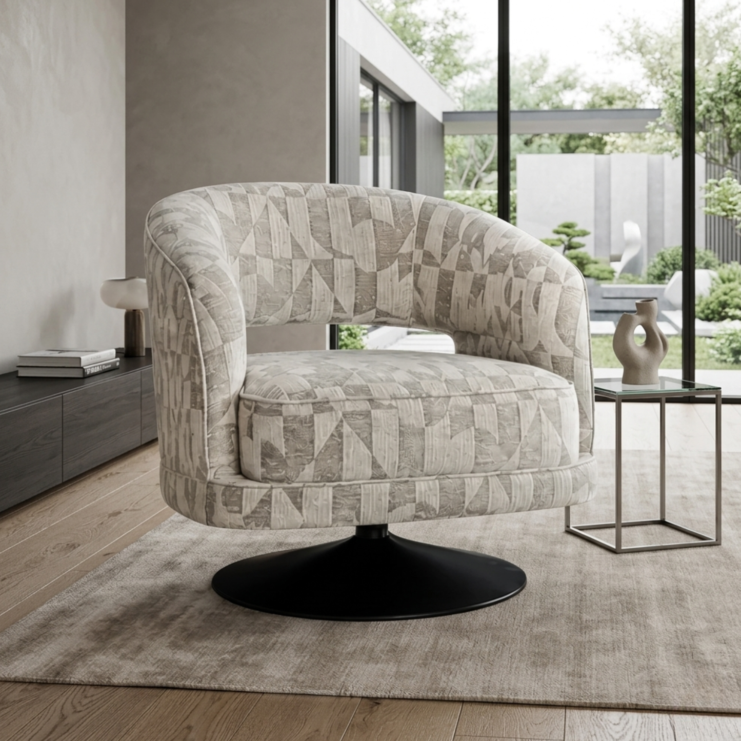 Klaussner Fallon Geometric Fabric Swivel Barrel Chair