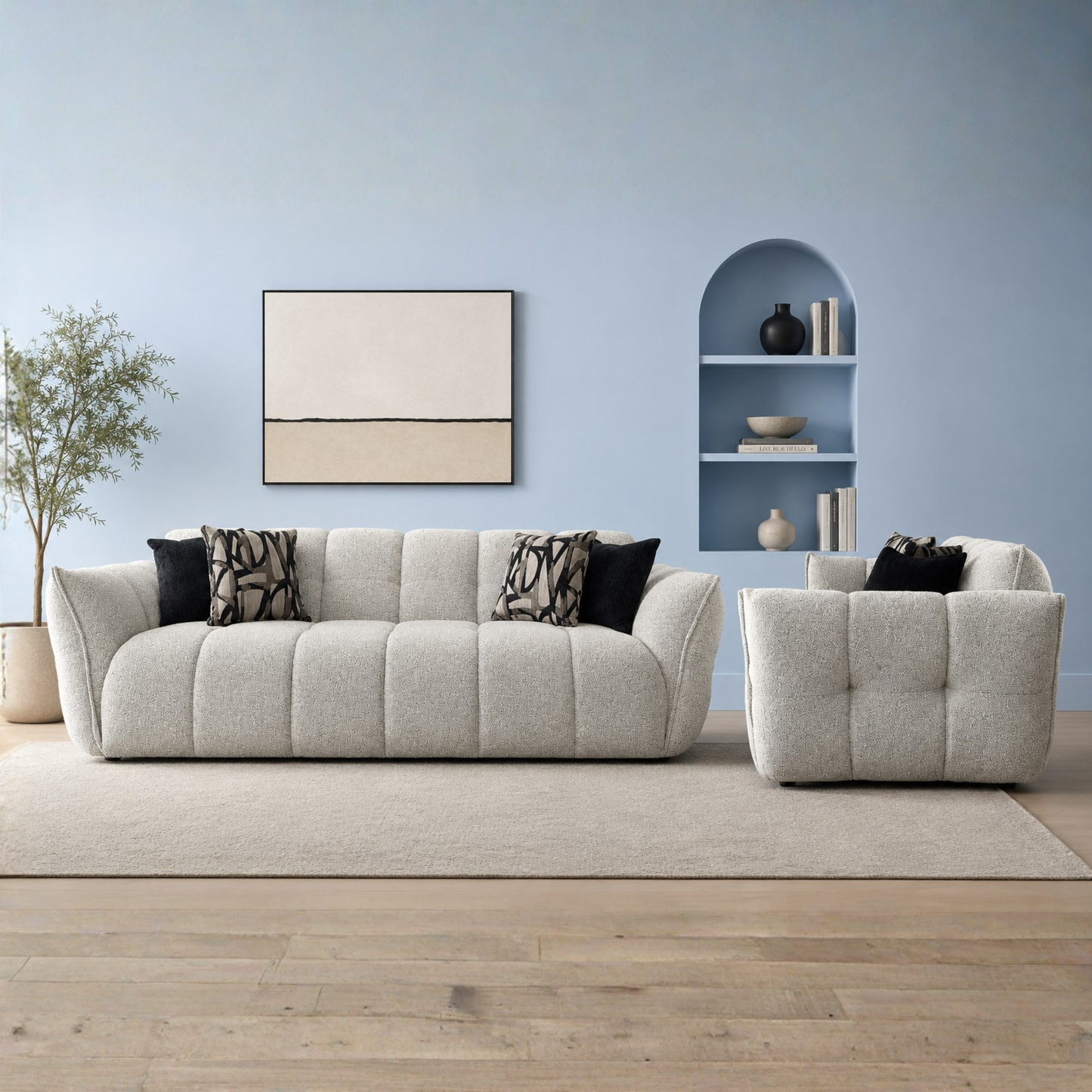 Klaussner Faviano Fabric Modern Curved Sofa with Sculpted Arms