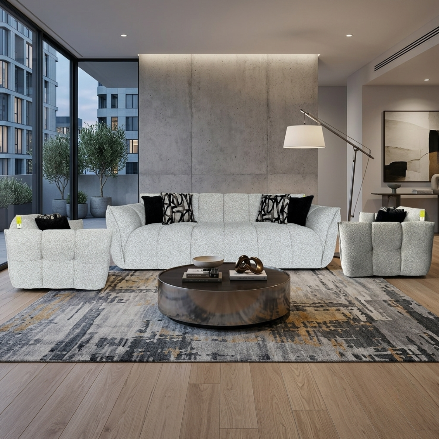 Klaussner Faviano Fabric Modern Curved Sofa with Sculpted Arms