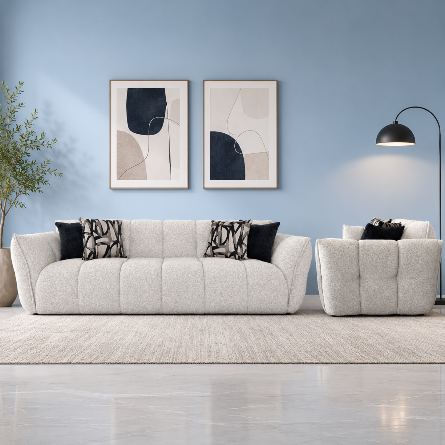 Klaussner Faviano Fabric Modern Curved Sofa with Sculpted Arms