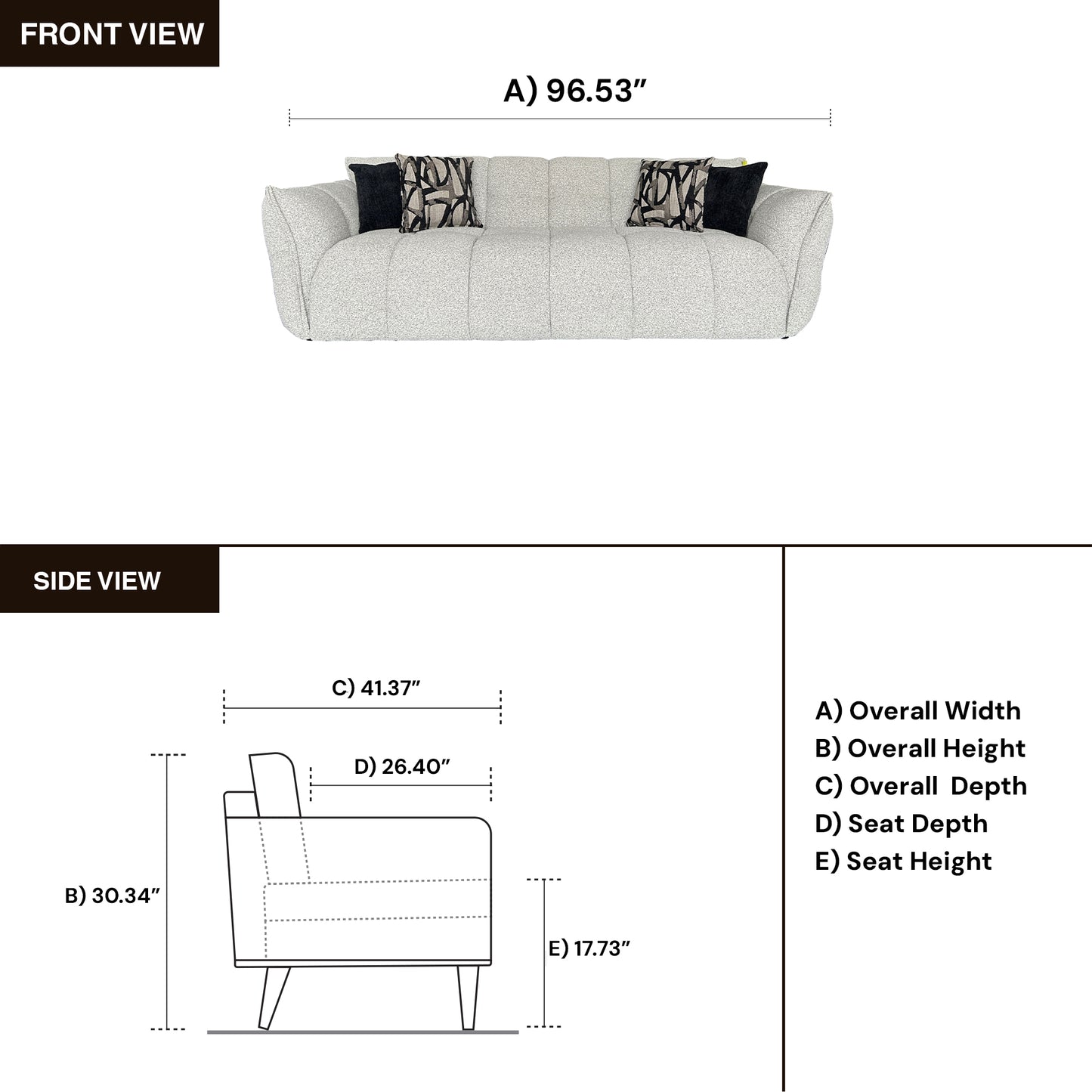 Klaussner Faviano Fabric Modern Curved Sofa with Sculpted Arms