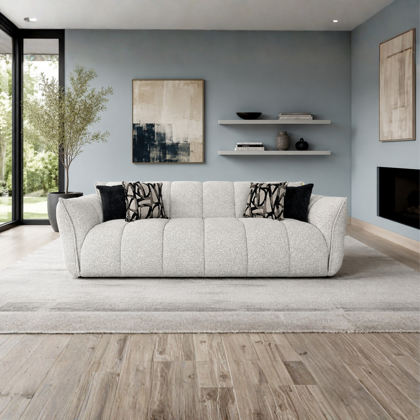 Klaussner Faviano Fabric Modern Curved Sofa with Sculpted Arms