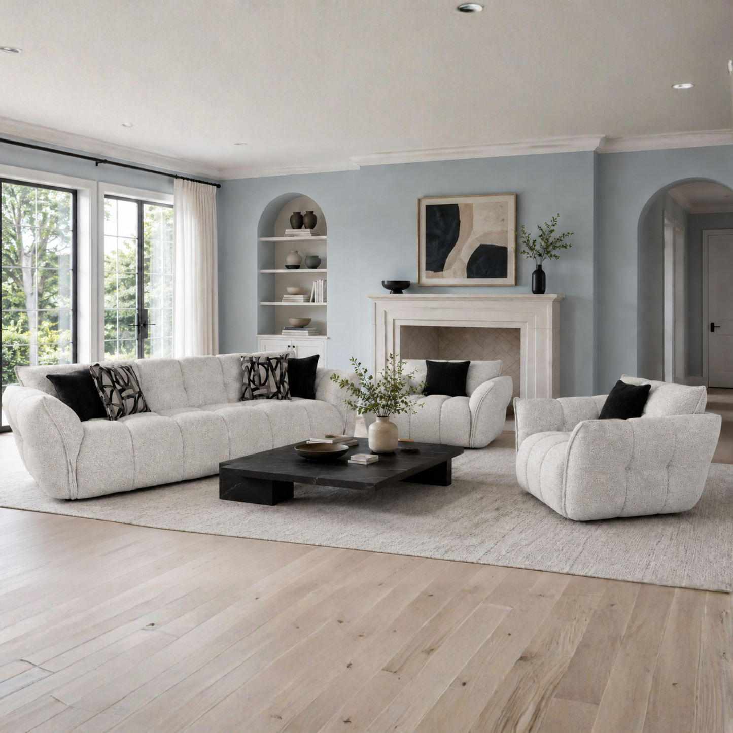 Klaussner Faviano Fabric Modern Curved Sofa with Sculpted Arms
