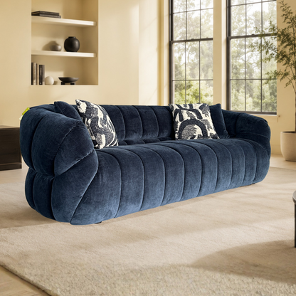 Klaussner Ferrara Blue Fabric Sofa with Channel-Tufted Back