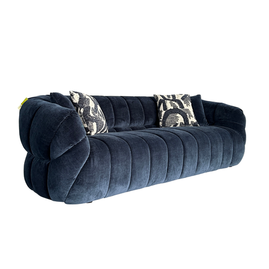 Klaussner Ferrara Blue Fabric Sofa with Channel-Tufted Back