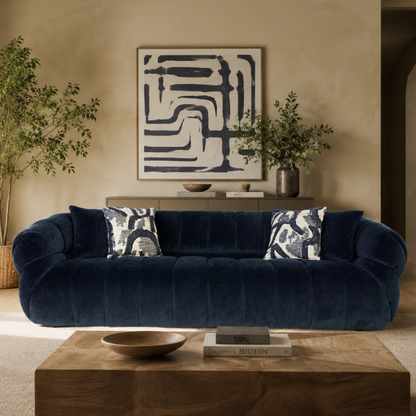 Klaussner Ferrara Blue Fabric Sofa with Channel-Tufted Back