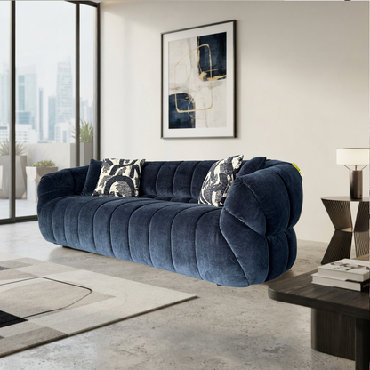 Klaussner Ferrara Blue Fabric Sofa with Channel-Tufted Back