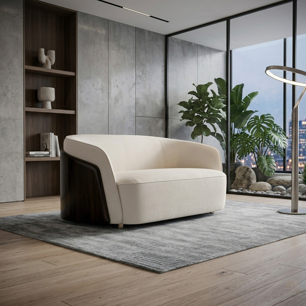 Klaussner Ivano Fabric 2-Seater Sofa with Golden Macassar Veneer Base-Comfort Design