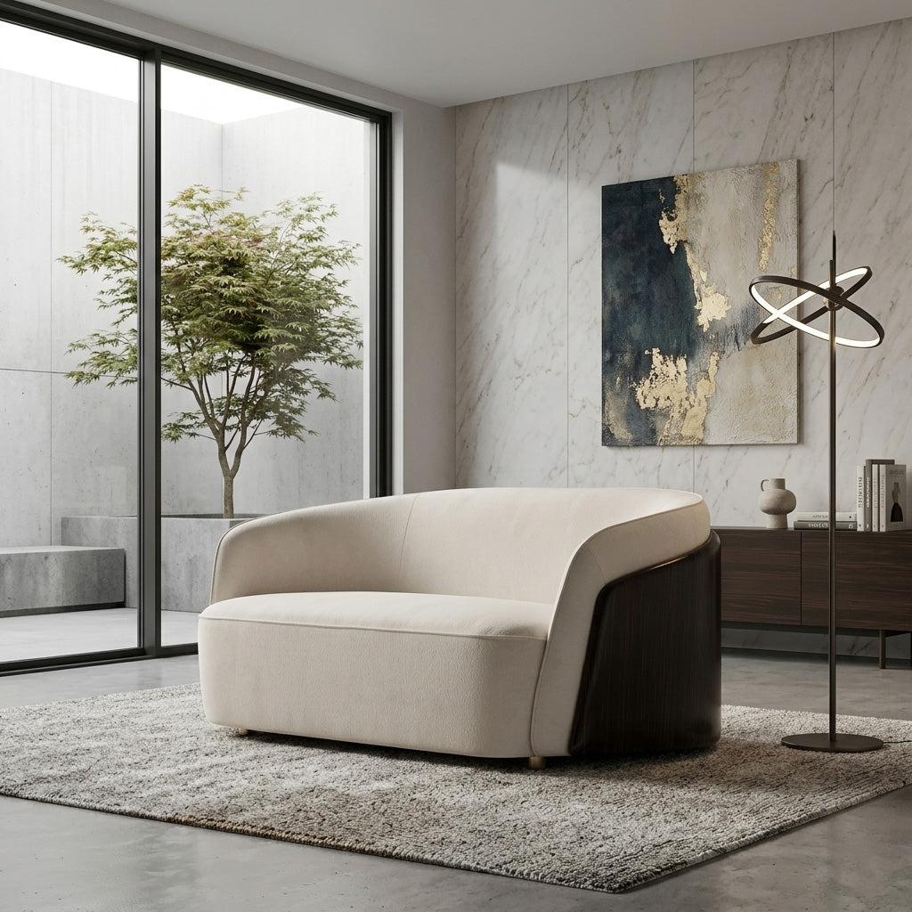 Klaussner Ivano Fabric 2-Seater Sofa with Golden Macassar Veneer Base-Comfort Design