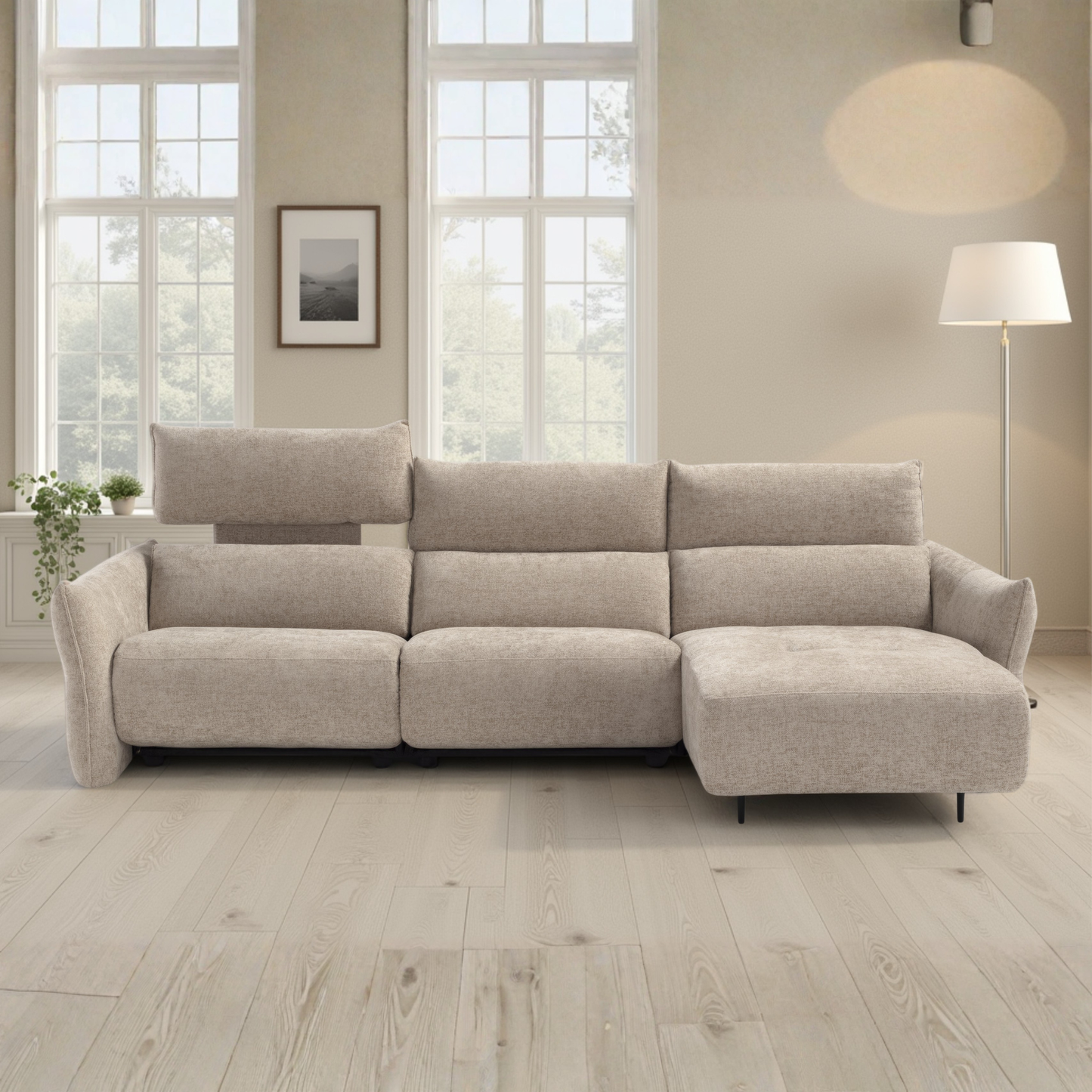 Klaussner Luminara L-Shape Beige Fabric Power Recliner Sectional Sofa