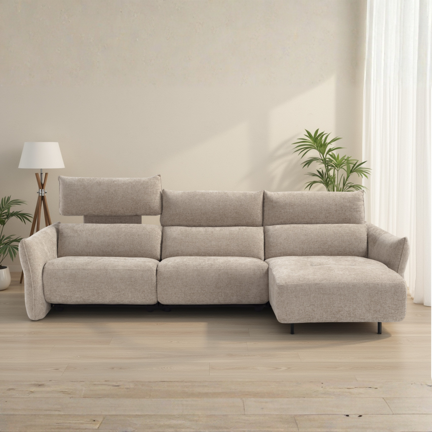 Klaussner Luminara L-Shape Beige Fabric Power Recliner Sectional Sofa