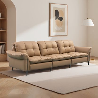 Klaussner Morbido Leather 3 Seater Tufted Back Stationary Sofa