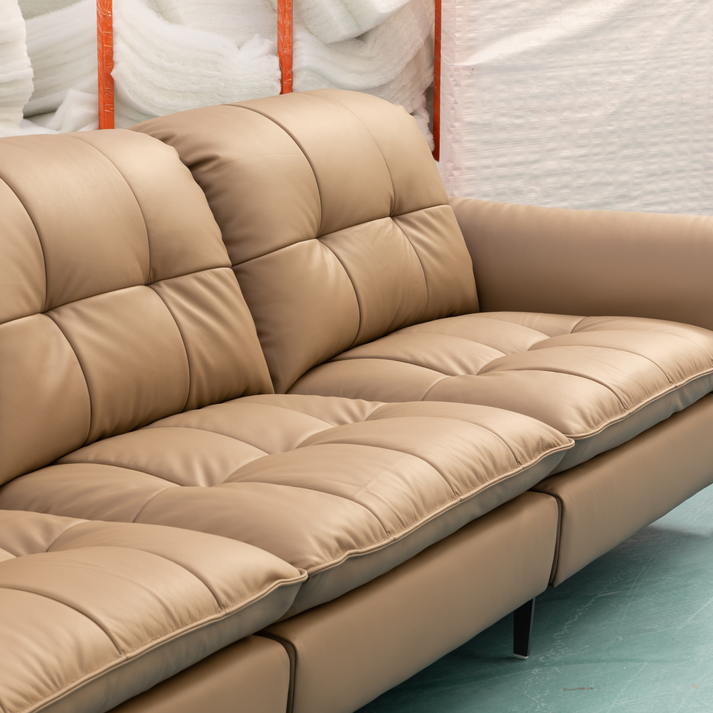 Klaussner Morbido Leather 3 Seater Tufted Back Stationary Sofa