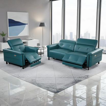Klaussner Oliviana Green Leather Power Motion Recliner Sofa Set