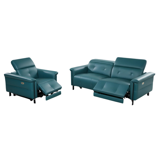 Klaussner Oliviana Green Leather Power Motion Recliner Sofa Set
