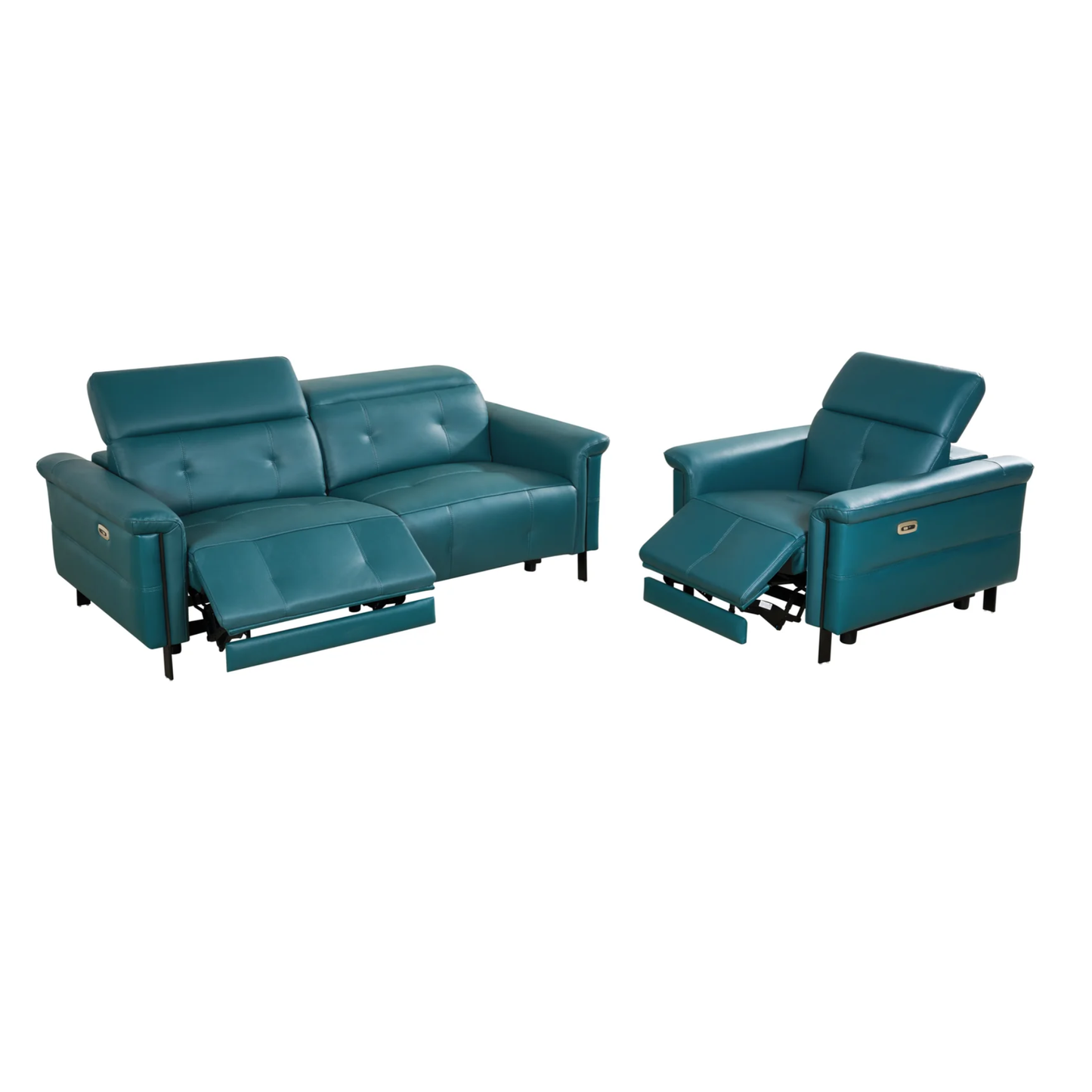 Klaussner Oliviana Green Leather Power Motion Recliner Sofa Set