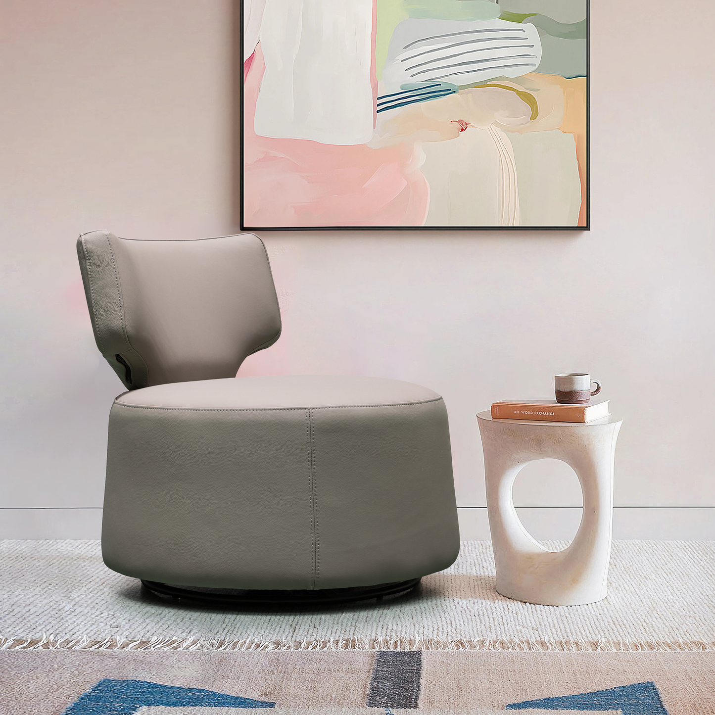 Klaussner Pavia Swivel Leather Chair with 360-Degree Swivel Base