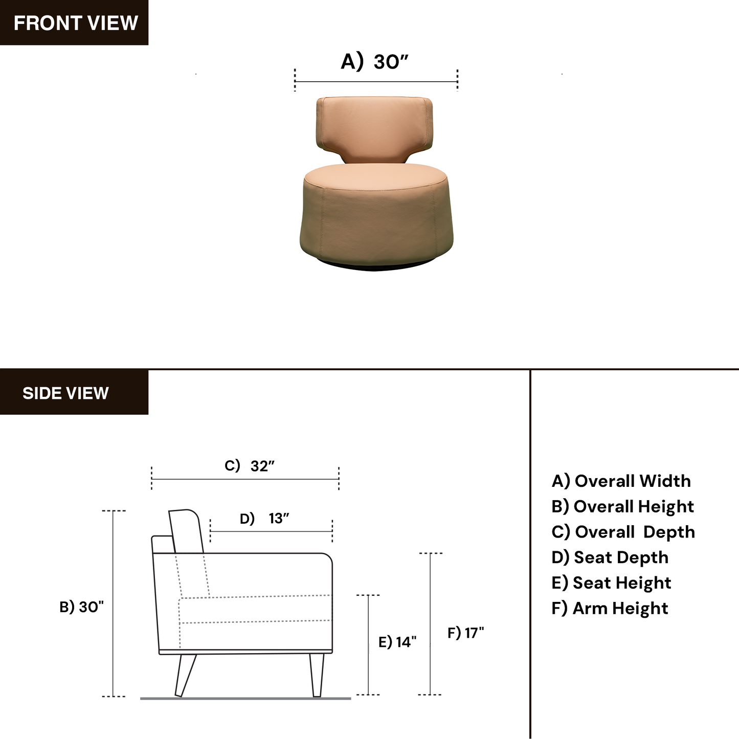 Klaussner Pavia Swivel Leather Chair with 360-Degree Swivel Base