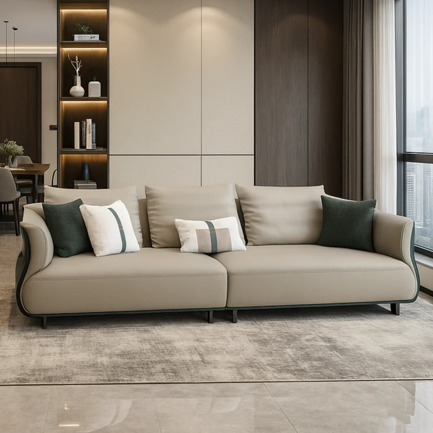 Klaussner Ricordo 4-Seater Beige Leather Sofa with Deep Seats-Comfort DesignFurniture