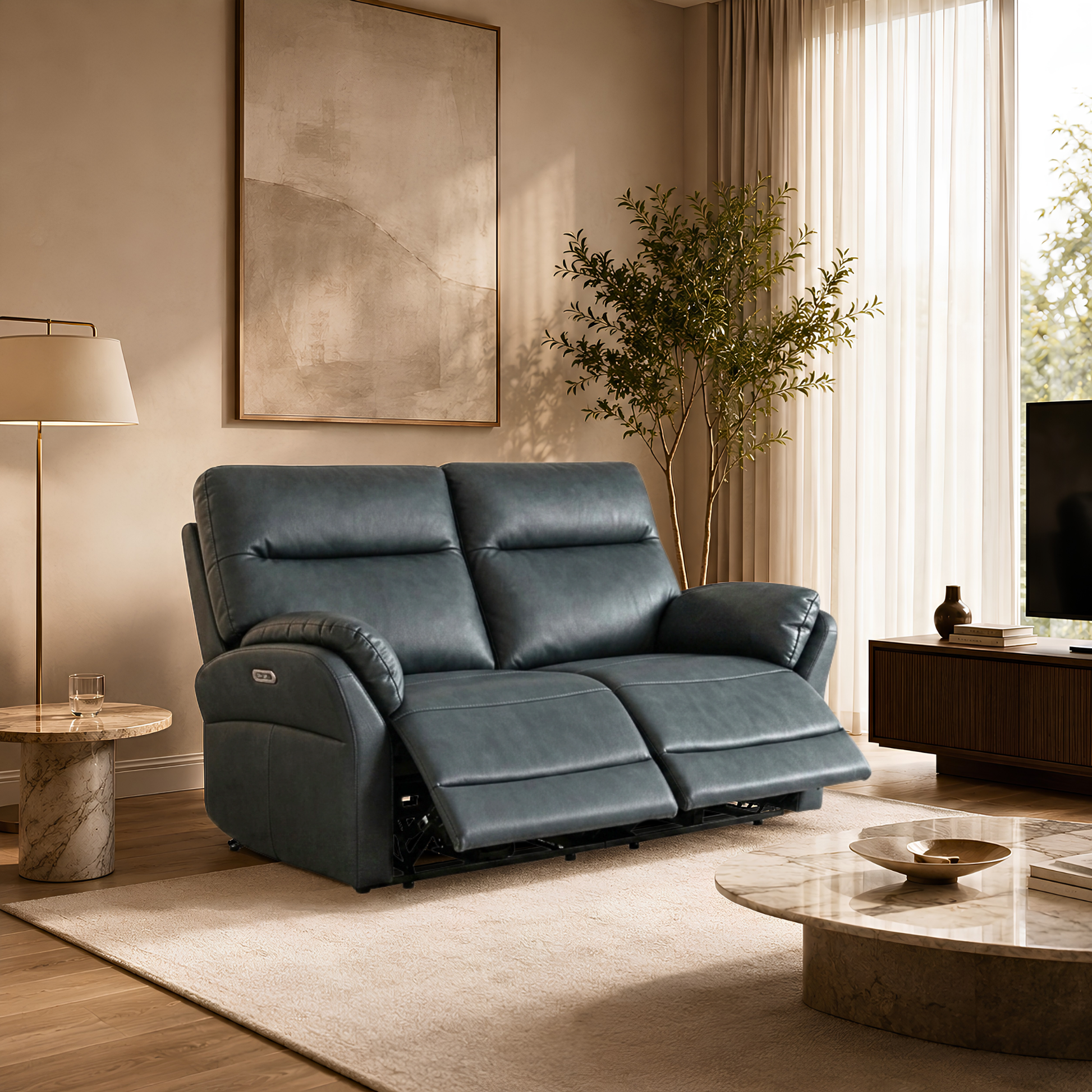 Klaussner Riverton Leather Reclining Loveseat with USB Port-Comfort Design Furniture