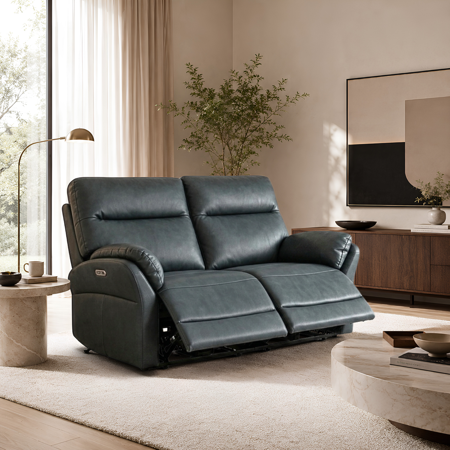 Klaussner Riverton Leather Reclining Loveseat with USB Port-Comfort Design Furniture
