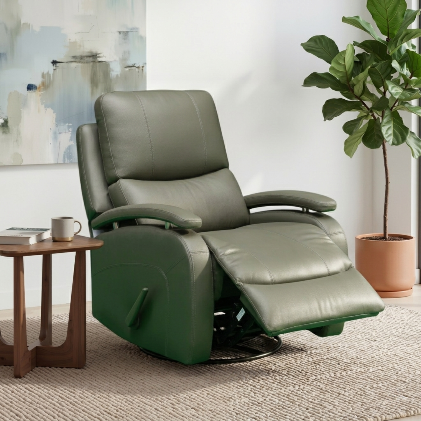 Klaussner Rosen Leather Swivel Glider Manual Recliner Chair