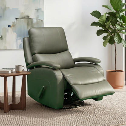 Klaussner Rosen Leather Swivel Glider Manual Recliner Chair