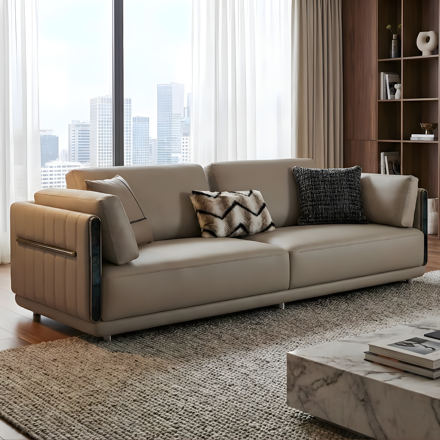 Klaussner Soriano Leather Gray 3-Seater Sofa