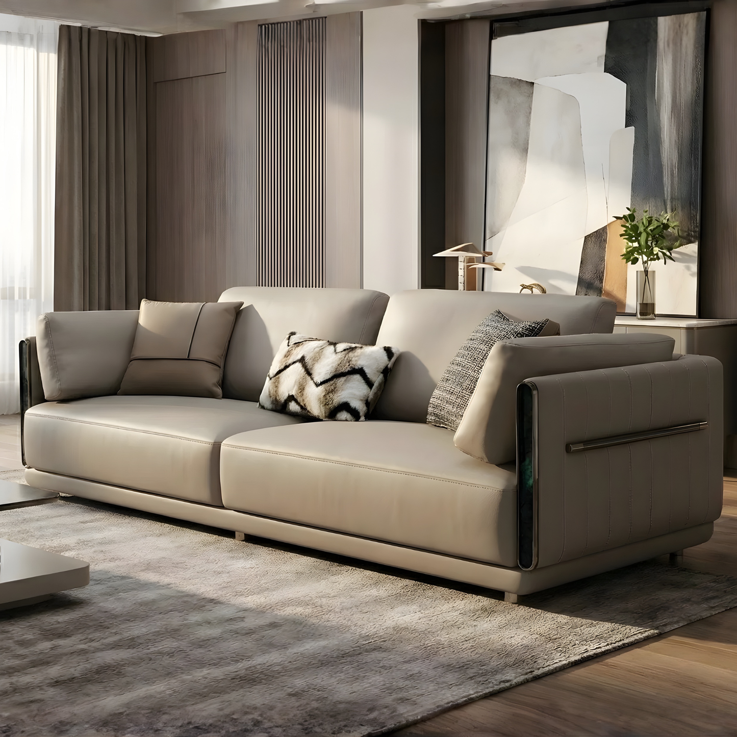 Klaussner Soriano Leather Gray 3-Seater Sofa