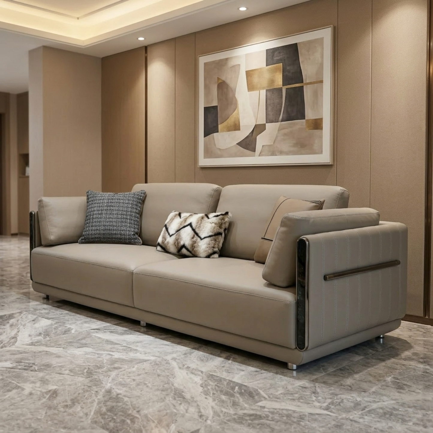 Klaussner Soriano Leather Gray 3-Seater Sofa