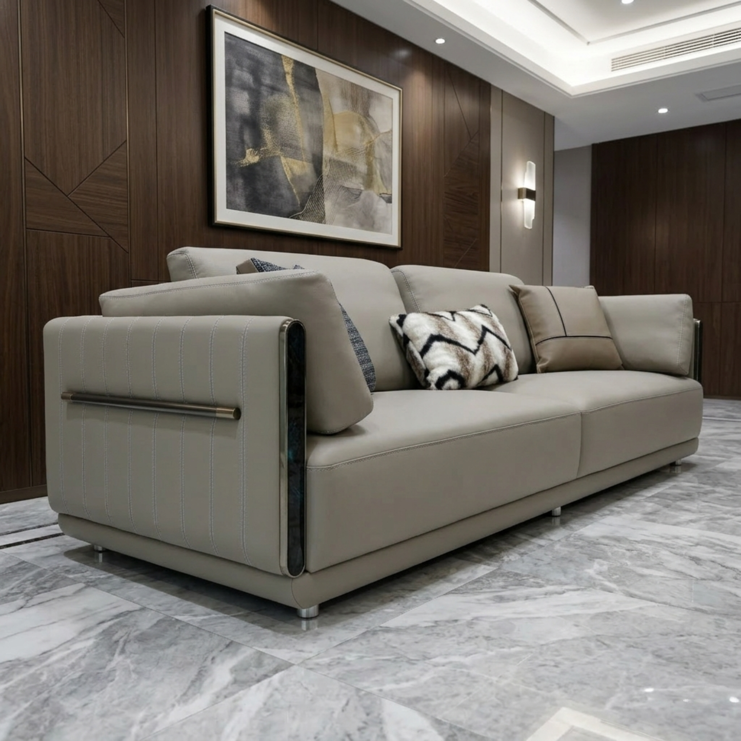 Klaussner Soriano Leather Gray 3-Seater Sofa