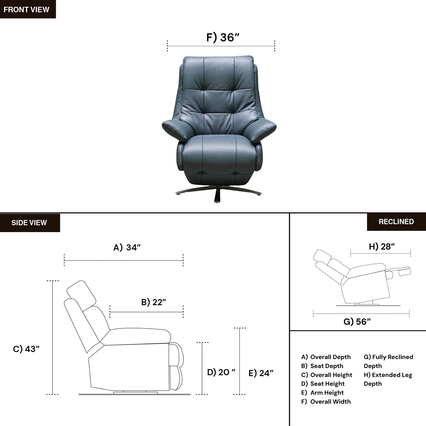 Klaussner Serano Swivel Power Recliner Lift Chair in Blue