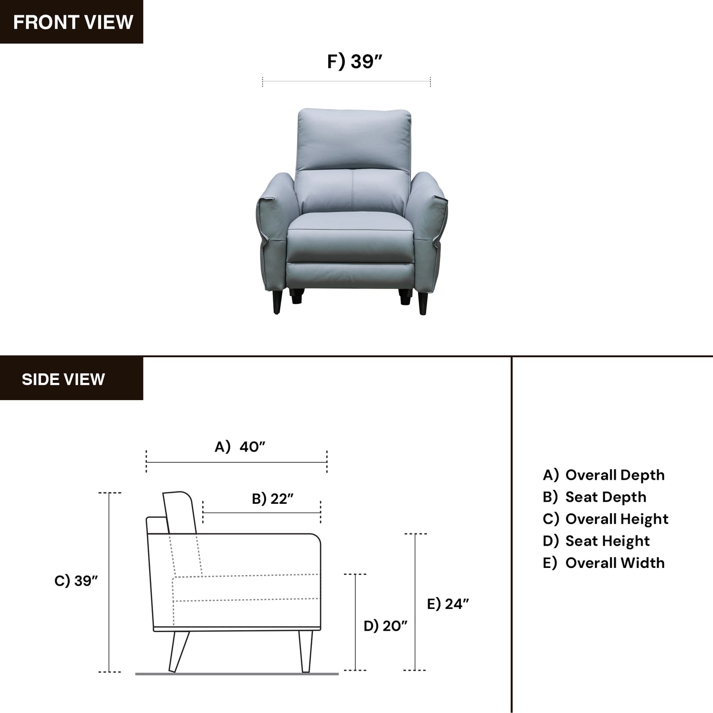 Klaussner Serenita Blue Leather Power Reclining Chair