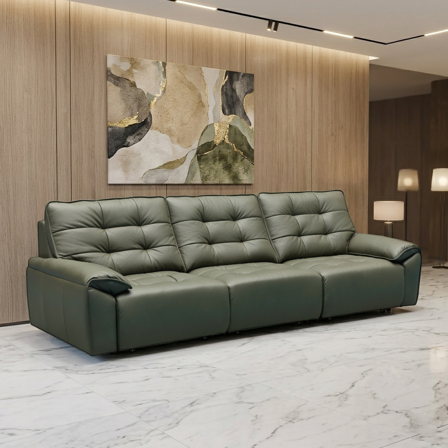 Klaussner Savana Leather Sectional Sofa with Power Sliding Seats