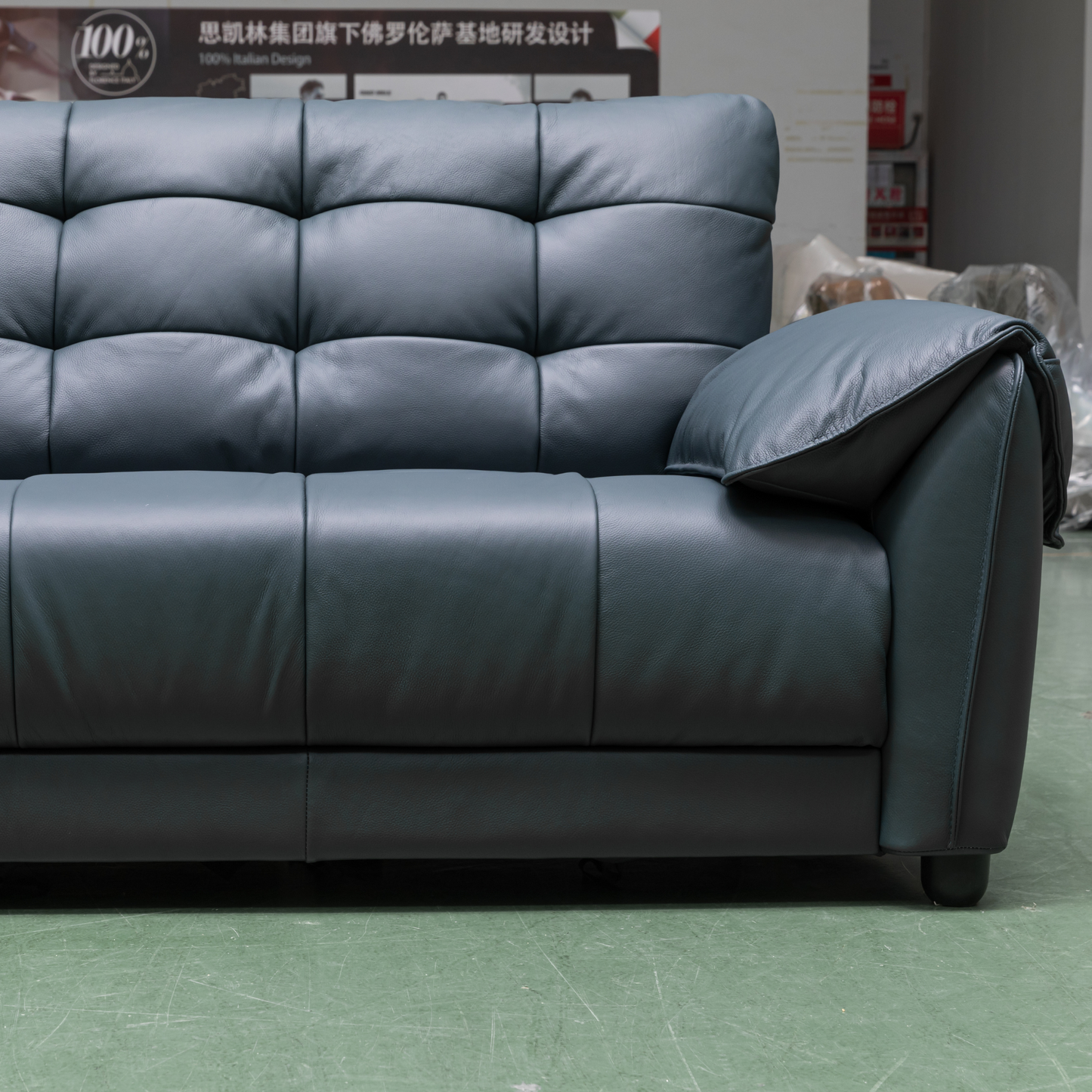 Klaussner Sofiano Blue Leather Sofa With Plush Back Support