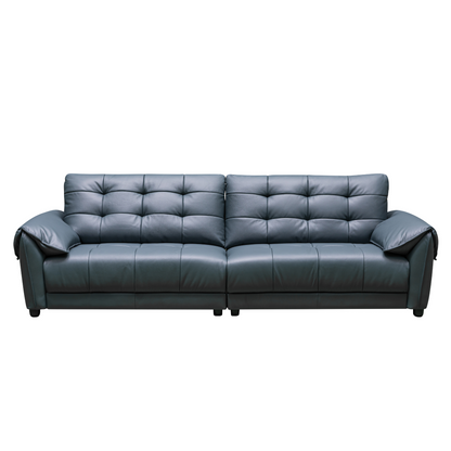 Klaussner Sofiano Blue Leather Sofa With Plush Back Support