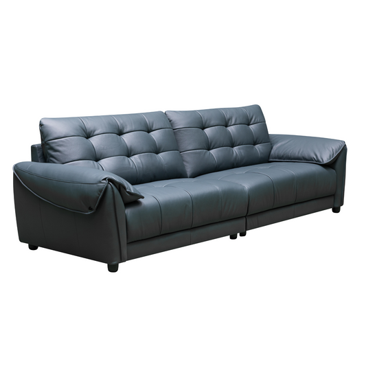 Klaussner Sofiano Blue Leather Sofa With Plush Back Support