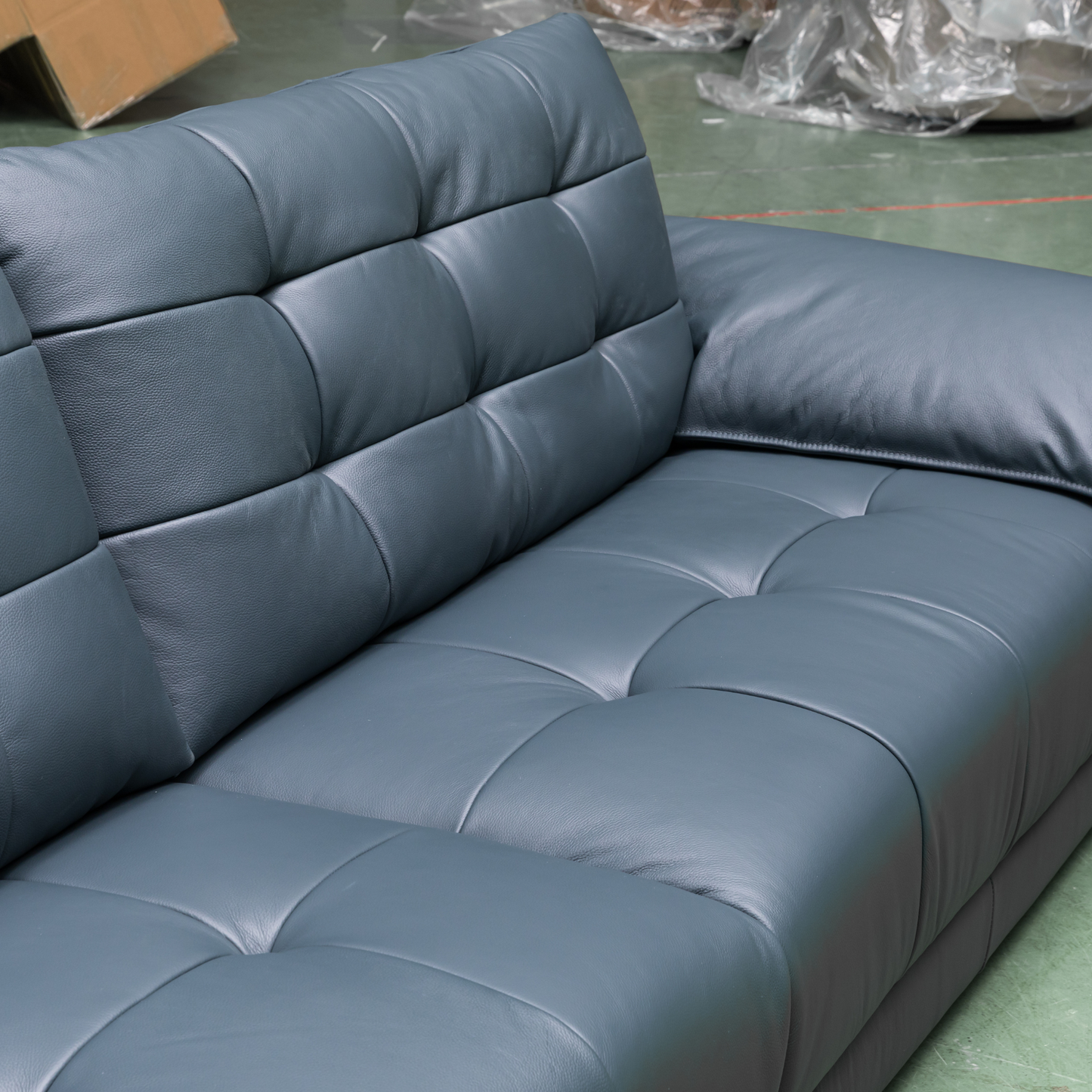 Klaussner Sofiano Blue Leather Sofa With Plush Back Support