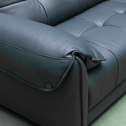 Klaussner Sofiano Blue Leather Sofa With Plush Back Support