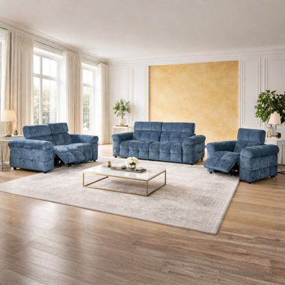 Klaussner Sovix 3-Piece Blue Fabric Power Reclining Living Room Set