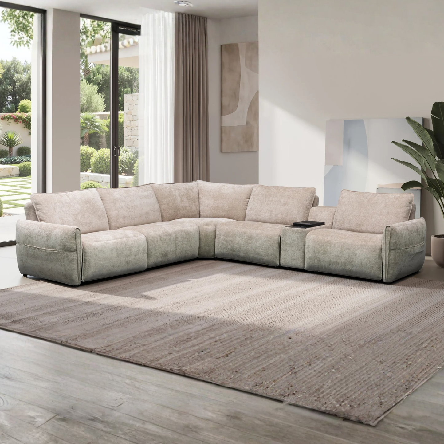 Klaussner Stanza Fabric Curved Power Reclining Sectional Sofa